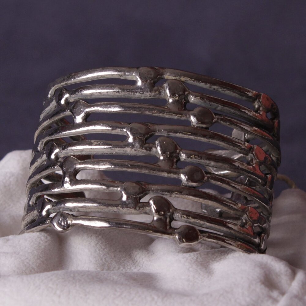 Silver Stack Ring Cuff Bracelet - Silver Plated - image 2